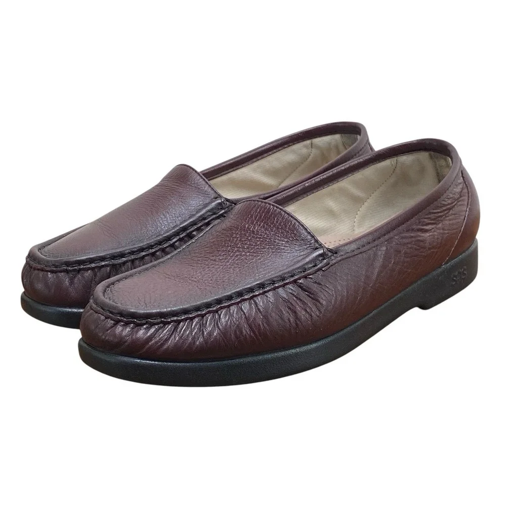 SAS Tripad Comfort Burgundy Leather Moc Toe Loafers Women's 10 Slip On Shoes